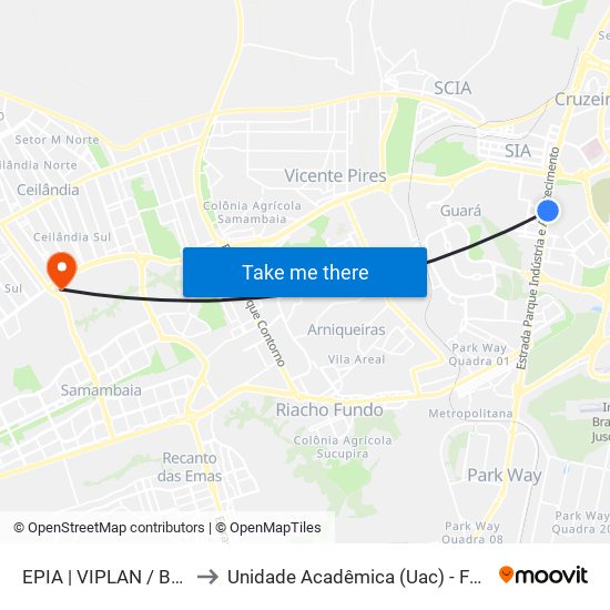 EPIA | VIPLAN / BsBus to Unidade Acadêmica (Uac) - Fce / Unb map