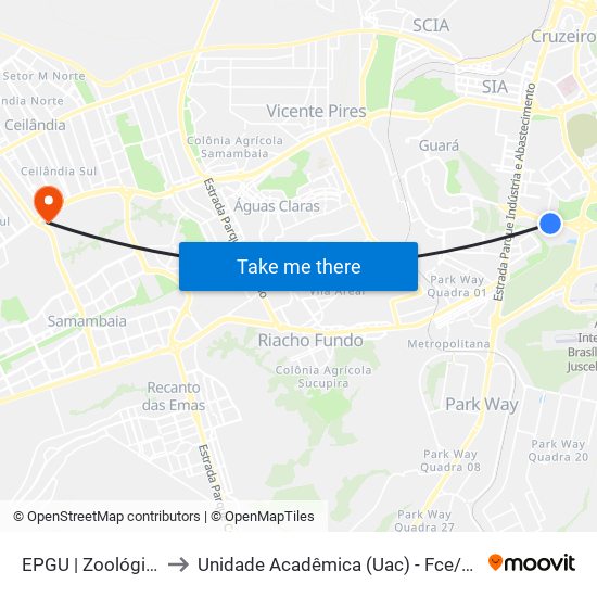 EPGU | Zoológico to Unidade Acadêmica (Uac) - Fce / Unb map