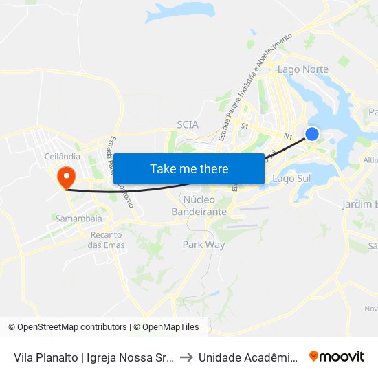 Vila Planalto | Igreja Nossa Sra. Do Rosário De Pompéia to Unidade Acadêmica (Uac) - Fce / Unb map