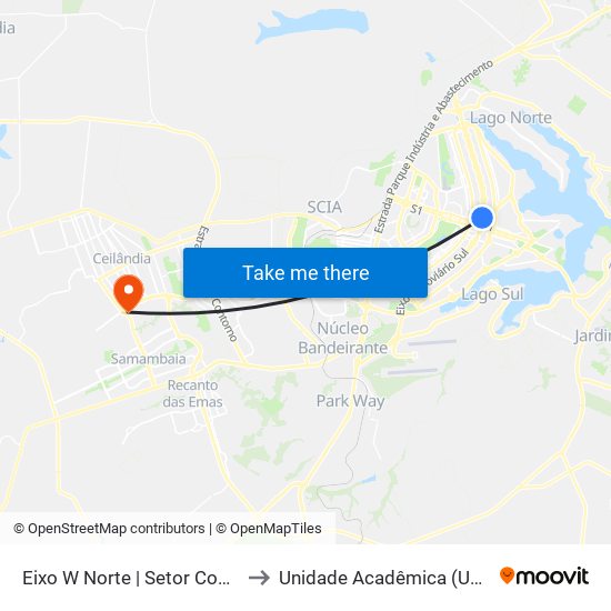 Eixo W Norte | Setor Comercial Norte to Unidade Acadêmica (Uac) - Fce / Unb map