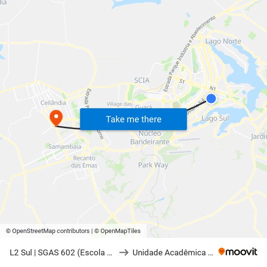 L2 Sul | SGAS 602 (Escola de Música / CESAS) to Unidade Acadêmica (Uac) - Fce / Unb map