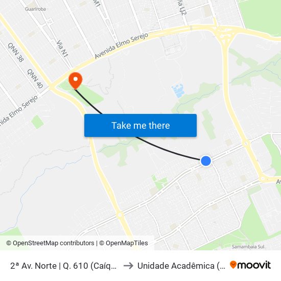 2ª Av. Norte | Q. 610 (Caíque Supermercado) to Unidade Acadêmica (Uac) - Fce / Unb map