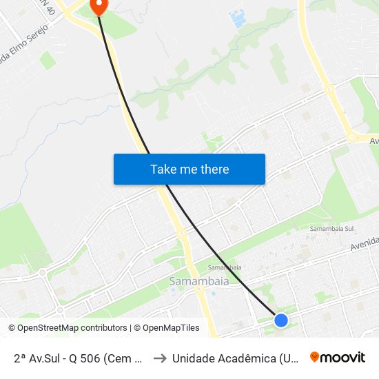 2ª Av.Sul - Q 506 (Cem 304/Cef 504) to Unidade Acadêmica (Uac) - Fce / Unb map