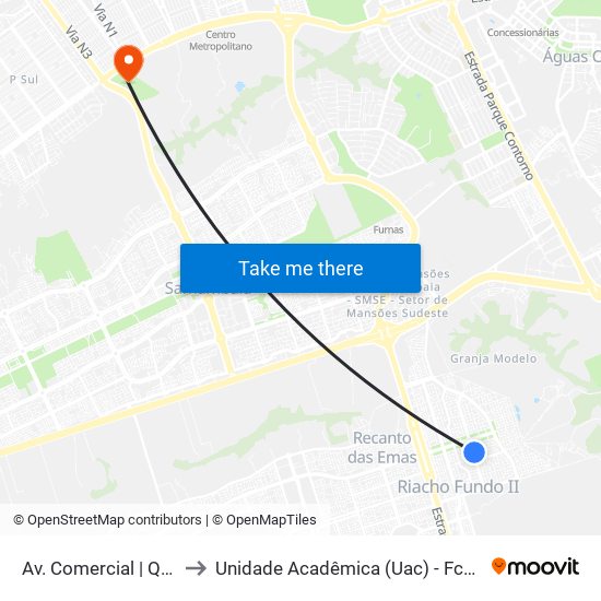 Av. Comercial | Qn 8e to Unidade Acadêmica (Uac) - Fce / Unb map
