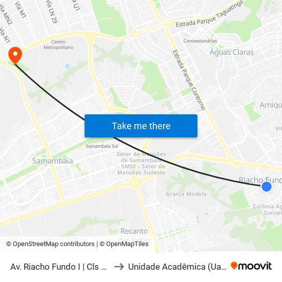 Av. Riacho Fundo I | Cls 4 (Bradesco) to Unidade Acadêmica (Uac) - Fce / Unb map