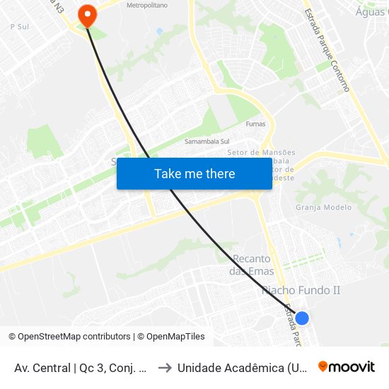 Av. Central | Qc 3, Conj. 2 (Superbom) to Unidade Acadêmica (Uac) - Fce / Unb map