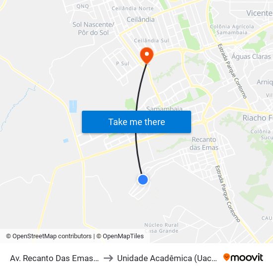 Av. Recanto Das Emas | Qd. 308 to Unidade Acadêmica (Uac) - Fce / Unb map