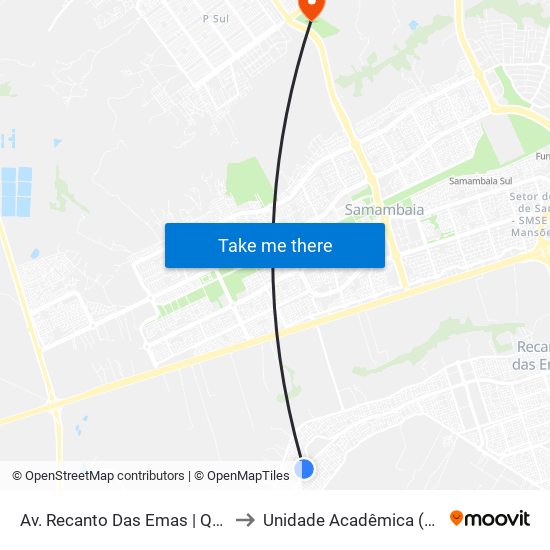 Av. Recanto Das Emas | Qd. 113 (Cef 113) to Unidade Acadêmica (Uac) - Fce / Unb map