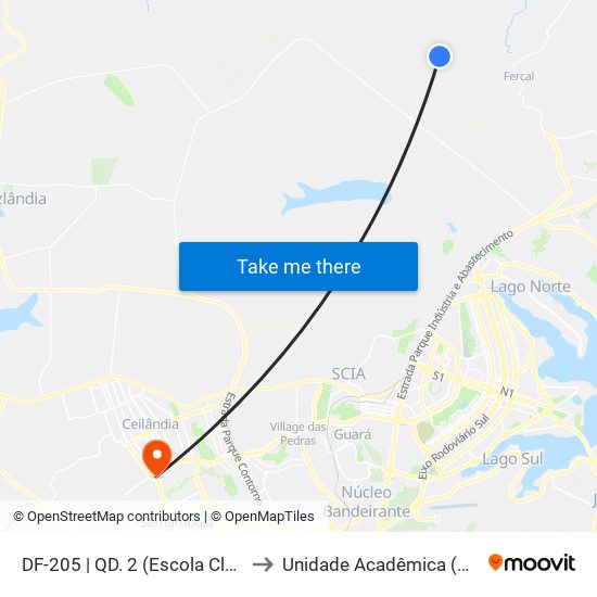 DF-205 | QD. 2 (Escola Classe Boa Vista) to Unidade Acadêmica (Uac) - Fce / Unb map