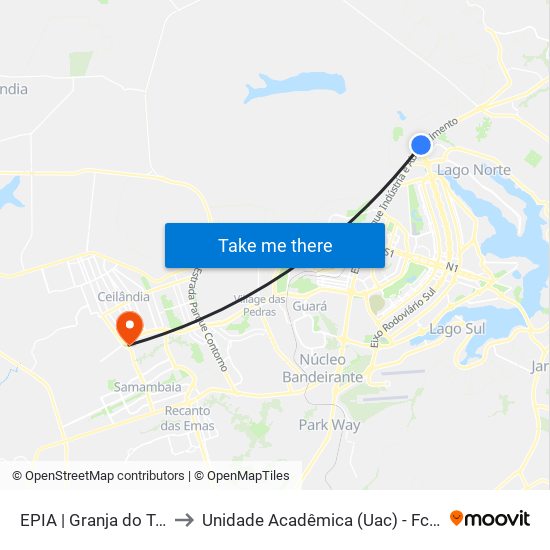 EPIA | Granja do Torto to Unidade Acadêmica (Uac) - Fce / Unb map