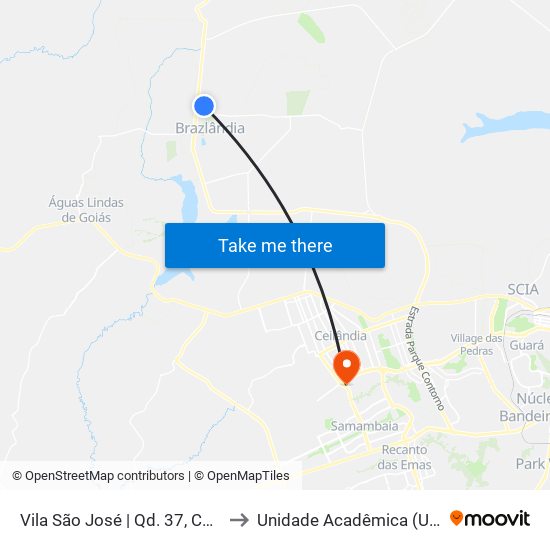 Vila São José | Qd. 37, Conj. J (Feirinha) to Unidade Acadêmica (Uac) - Fce / Unb map