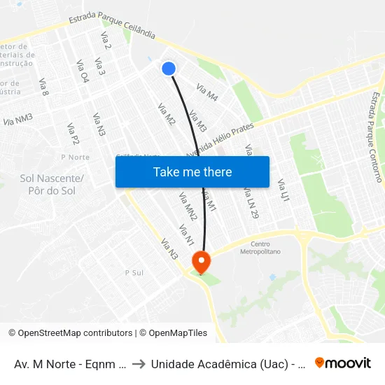 Av. M Norte - Eqnm 40/42 to Unidade Acadêmica (Uac) - Fce / Unb map