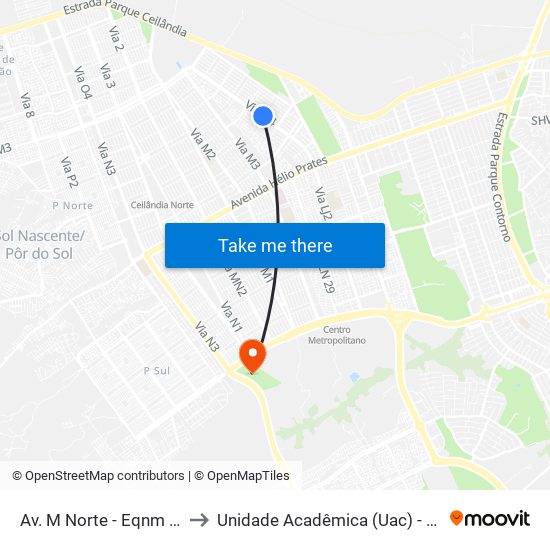 Av. M Norte - Eqnm 36/38 to Unidade Acadêmica (Uac) - Fce / Unb map