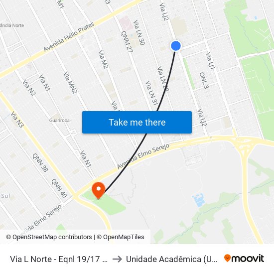 Via L Norte - Eqnl 19/17 (Cartório Tre) to Unidade Acadêmica (Uac) - Fce / Unb map
