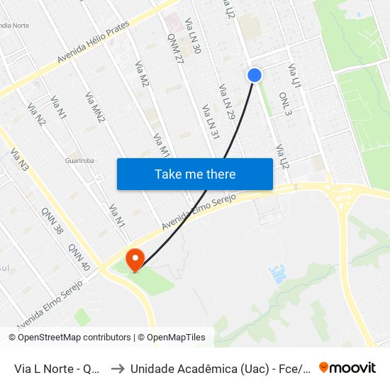Via L Norte - Qnl 7 to Unidade Acadêmica (Uac) - Fce / Unb map