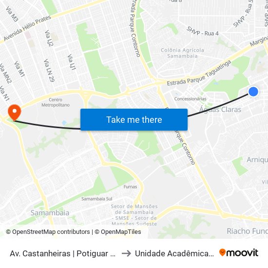 Av. Castanheiras | Potiguar / Estação Arniqueiras to Unidade Acadêmica (Uac) - Fce / Unb map