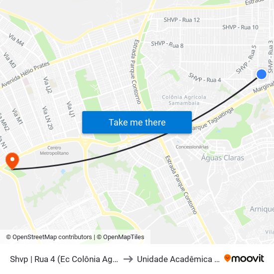 Shvp | Rua 4 (Ec Colônia Agrícola Vicente Pires) to Unidade Acadêmica (Uac) - Fce / Unb map