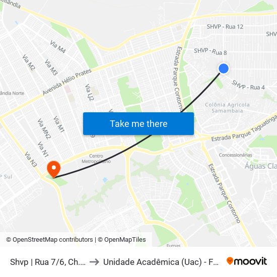 Shvp | Rua 7/6, Ch. 256 to Unidade Acadêmica (Uac) - Fce / Unb map