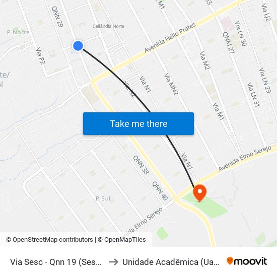 Via Sesc - Qnn 19 (Sesc Ceilândia) to Unidade Acadêmica (Uac) - Fce / Unb map