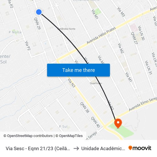 Via Sesc - Eqnn 21/23 (Ceilândia Mall/Iesb Ceilândia) to Unidade Acadêmica (Uac) - Fce / Unb map