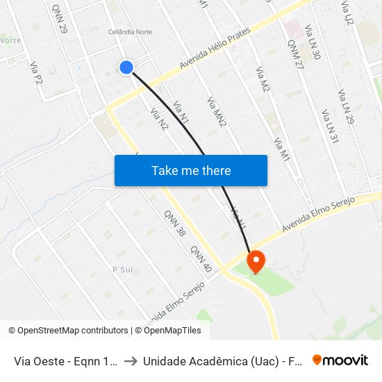 Via Oeste - Eqnn 17/19 to Unidade Acadêmica (Uac) - Fce / Unb map