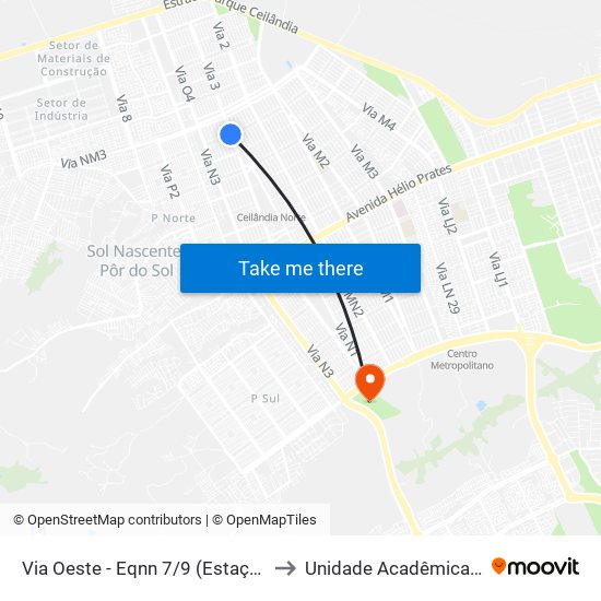 Via Oeste - Eqnn 7/9 (Estação Terminal Ceilândia) to Unidade Acadêmica (Uac) - Fce / Unb map