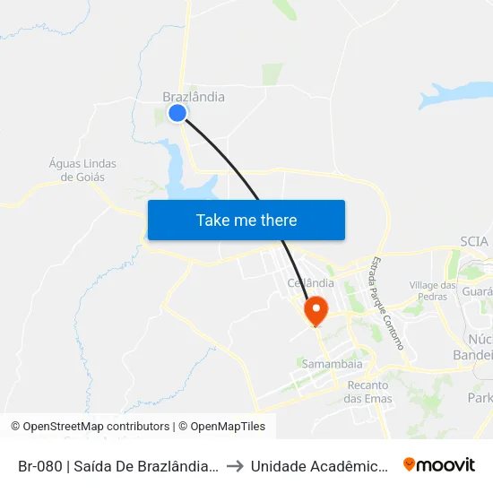 Br-080 | Saída De Brazlândia (Madereira São José) to Unidade Acadêmica (Uac) - Fce / Unb map
