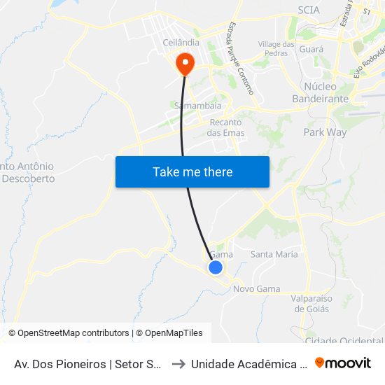 Av. Dos Pioneiros | Setor Sul, Qd. 2 (Santander) to Unidade Acadêmica (Uac) - Fce / Unb map