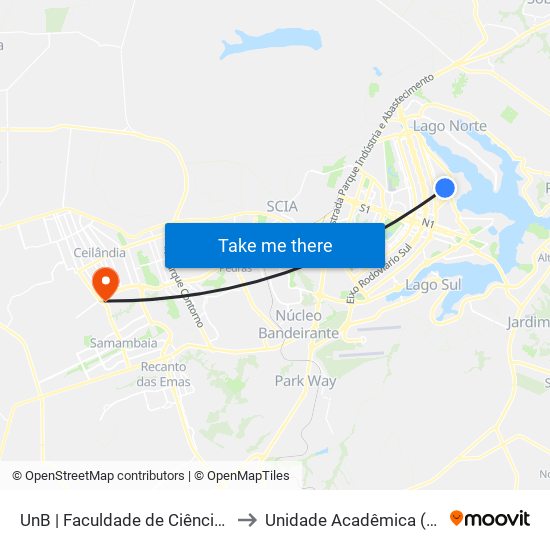 UnB | Faculdade de Ciências da Saúde / FM to Unidade Acadêmica (Uac) - Fce / Unb map