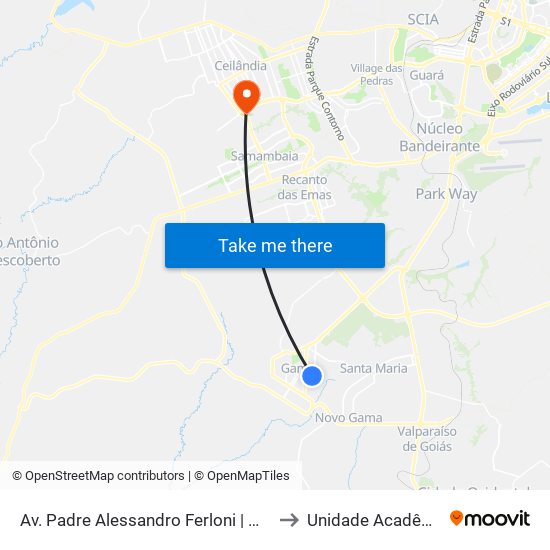 Av. Padre Alessandro Ferloni | Mercadão Leste / Prq. São Sebastião to Unidade Acadêmica (Uac) - Fce / Unb map