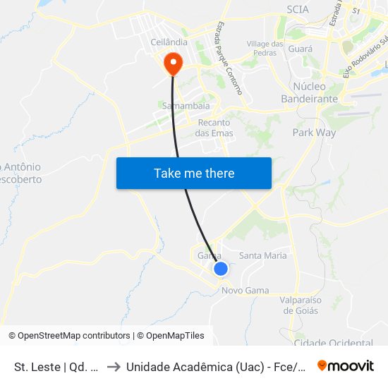 St. Leste | Qd. 28 to Unidade Acadêmica (Uac) - Fce / Unb map