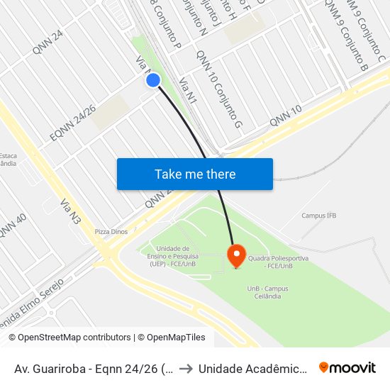 Av. Guariroba - Eqnn 24/26 (Estação Ceilândia Sul) to Unidade Acadêmica (Uac) - Fce / Unb map