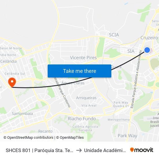 SHCES 801 | Paróquia Sta. Terezinha / Terraço Shopping to Unidade Acadêmica (Uac) - Fce / Unb map