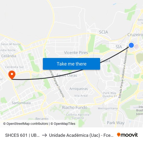 SHCES 601 | UBS 1 to Unidade Acadêmica (Uac) - Fce / Unb map