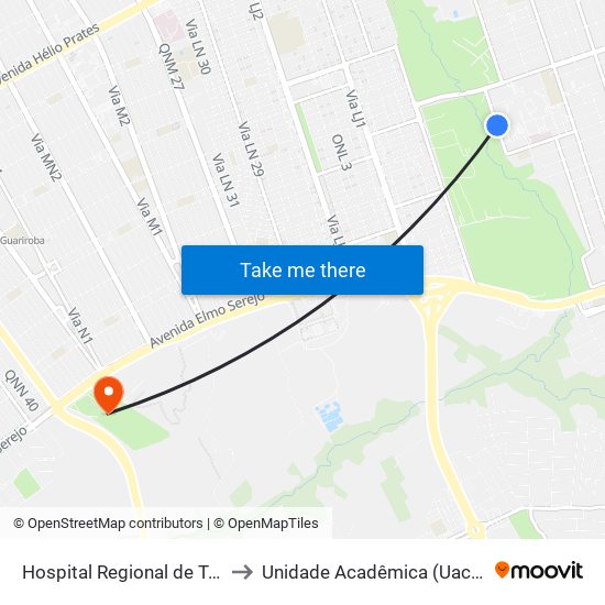 Hospital Regional de Taguatinga to Unidade Acadêmica (Uac) - Fce / Unb map