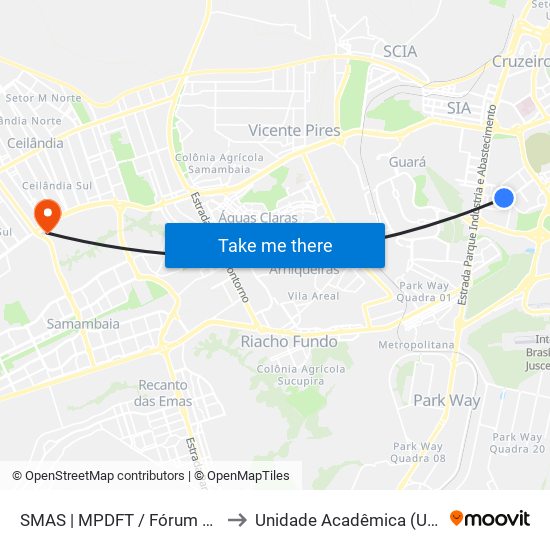 SMAS | MPDFT / Fórum Leal Fagundes to Unidade Acadêmica (Uac) - Fce / Unb map