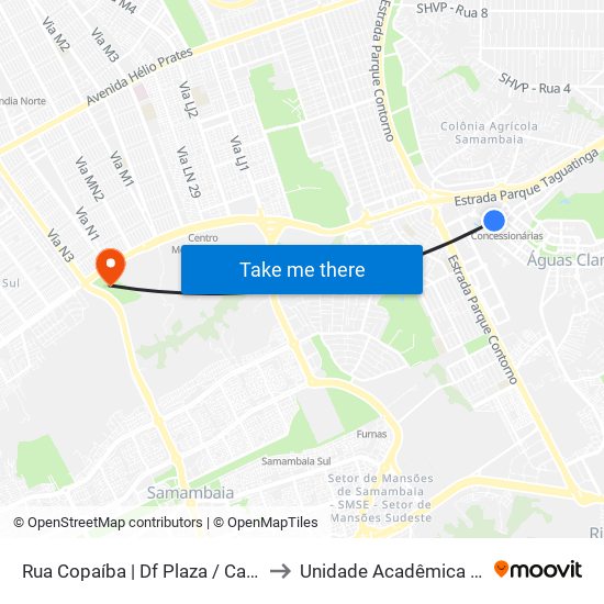 Rua Copaíba | Df Plaza / Carrefour / Sam's Club to Unidade Acadêmica (Uac) - Fce / Unb map