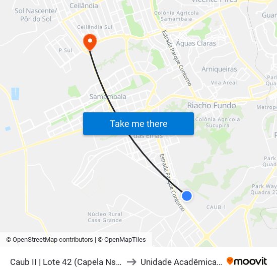 Caub II | Lote 42 (Capela Nss. Senhora Aparecida) to Unidade Acadêmica (Uac) - Fce / Unb map