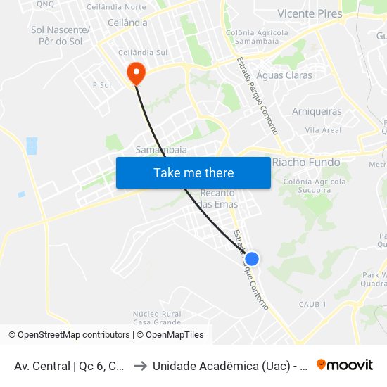 Av. Central | Qc 6, Conj. 24 to Unidade Acadêmica (Uac) - Fce / Unb map