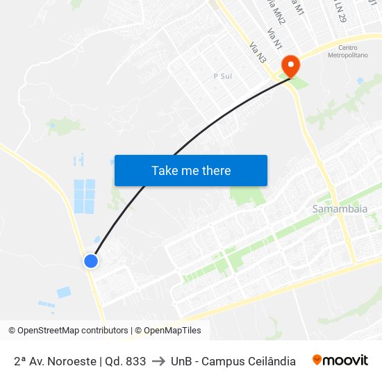 2ª Av. Noroeste | Qd. 833 to UnB - Campus Ceilândia map