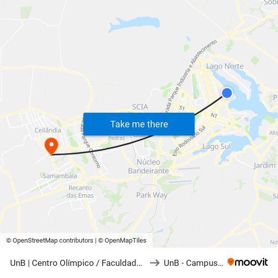 UnB | Centro Olímpico / Faculdade de Educação Física to UnB - Campus Ceilândia map