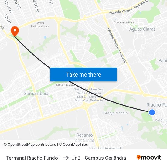 Terminal Riacho Fundo I to UnB - Campus Ceilândia map