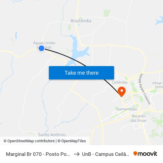 Marginal Br 070 - Posto Ponteio to UnB - Campus Ceilândia map