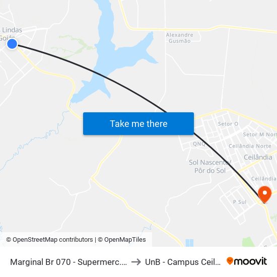 Marginal Br 070 - Supermerc. Tatico to UnB - Campus Ceilândia map