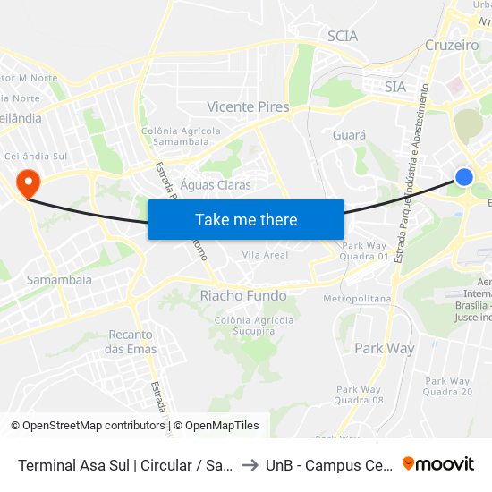Terminal Asa Sul | Circular / Samambaia to UnB - Campus Ceilândia map