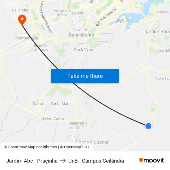 Jardim Abc - Praçinha to UnB - Campus Ceilândia map
