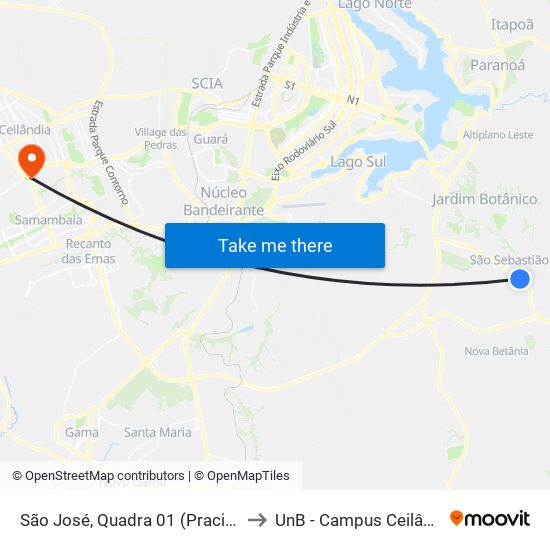 São José, Quadra 01 (Pracinha) to UnB - Campus Ceilândia map