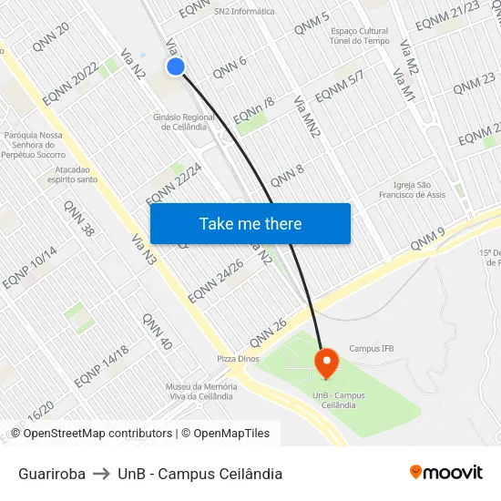Guariroba to UnB - Campus Ceilândia map