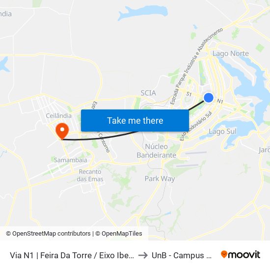 Via N1 | Feira Da Torre / Eixo Ibero-Americano to UnB - Campus Ceilândia map