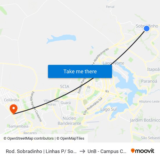 Rod. Sobradinho | Linhas P/ Sobradinho II to UnB - Campus Ceilândia map